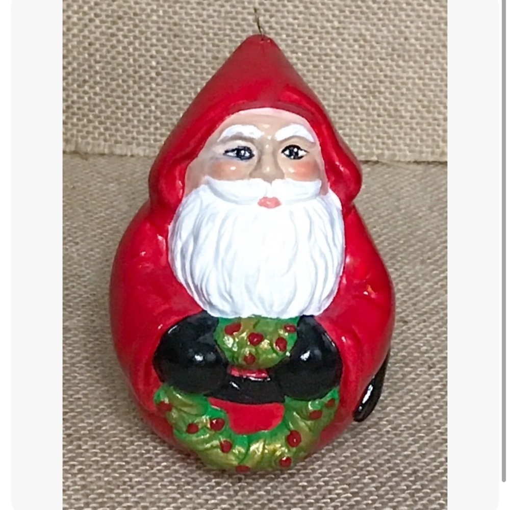 Vintage Hand Painted Santa Claus Christmas Ornament Old World Rustic Cottagecore